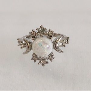 Silver Plated White Opal Ring.